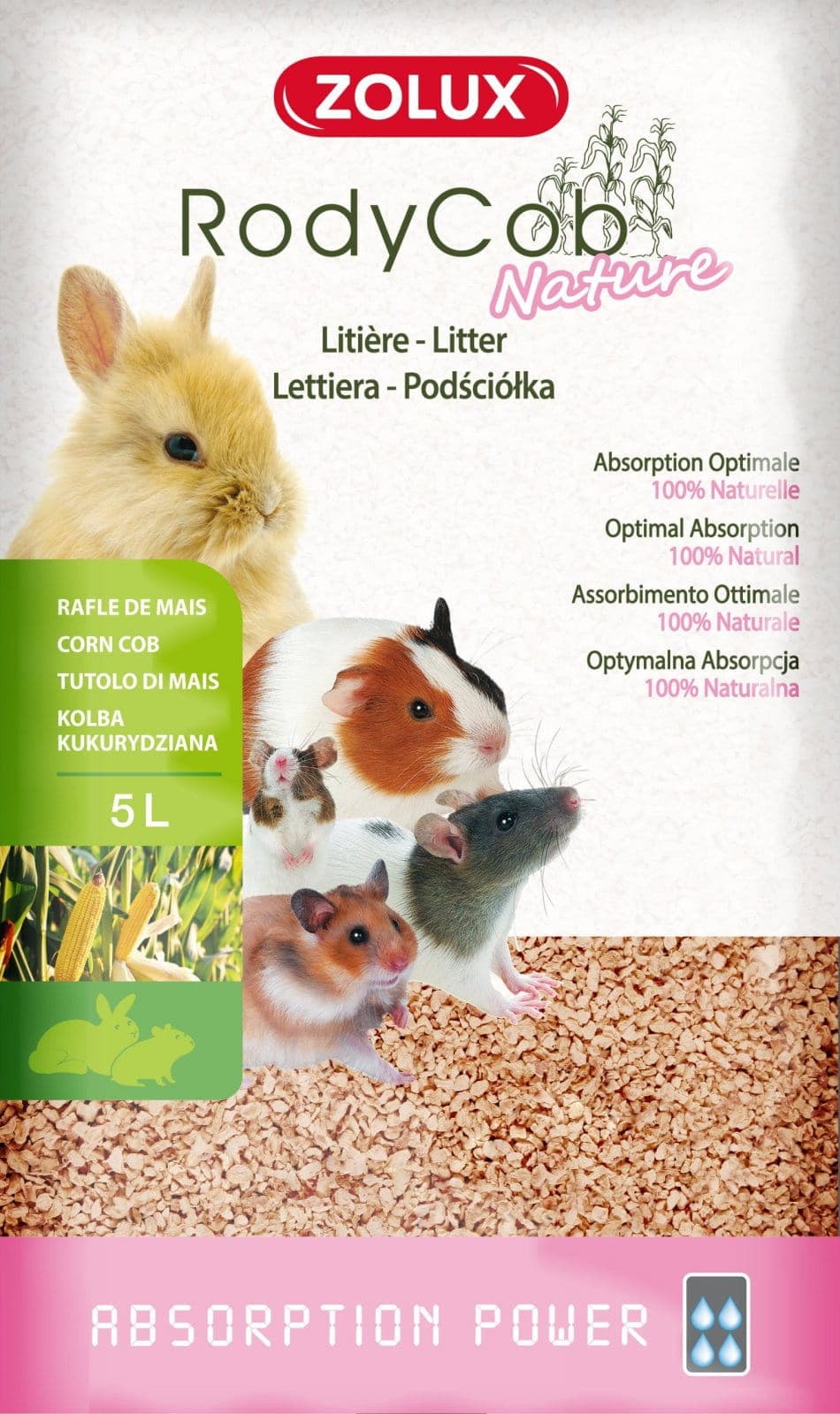 ZOLUX Ściółka dla królika i małych ssaków roślinna RodyCob NATURE 5 l 