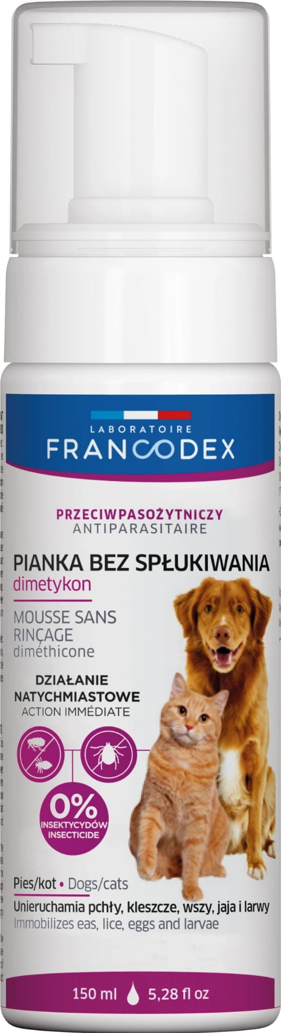 FRANCODEX PL Pianka dla psa i kota bez spłukiwania z dimetykonem 150 ml 