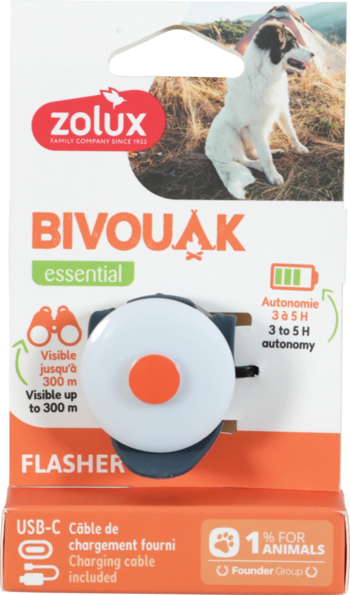 ZOLUX Świecąca zawieszka do obroży dla psa BIVOUAK niebieska na USB 