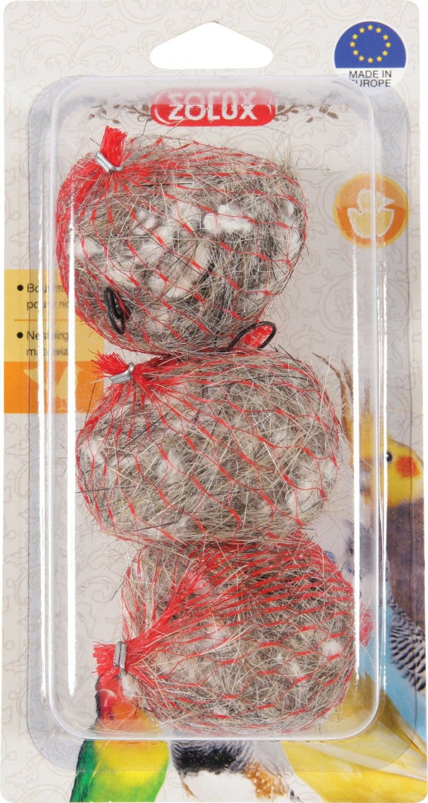 ZOLUX Włosie do gniazda ptaka w kolorowej siatce 3 szt.- blister 