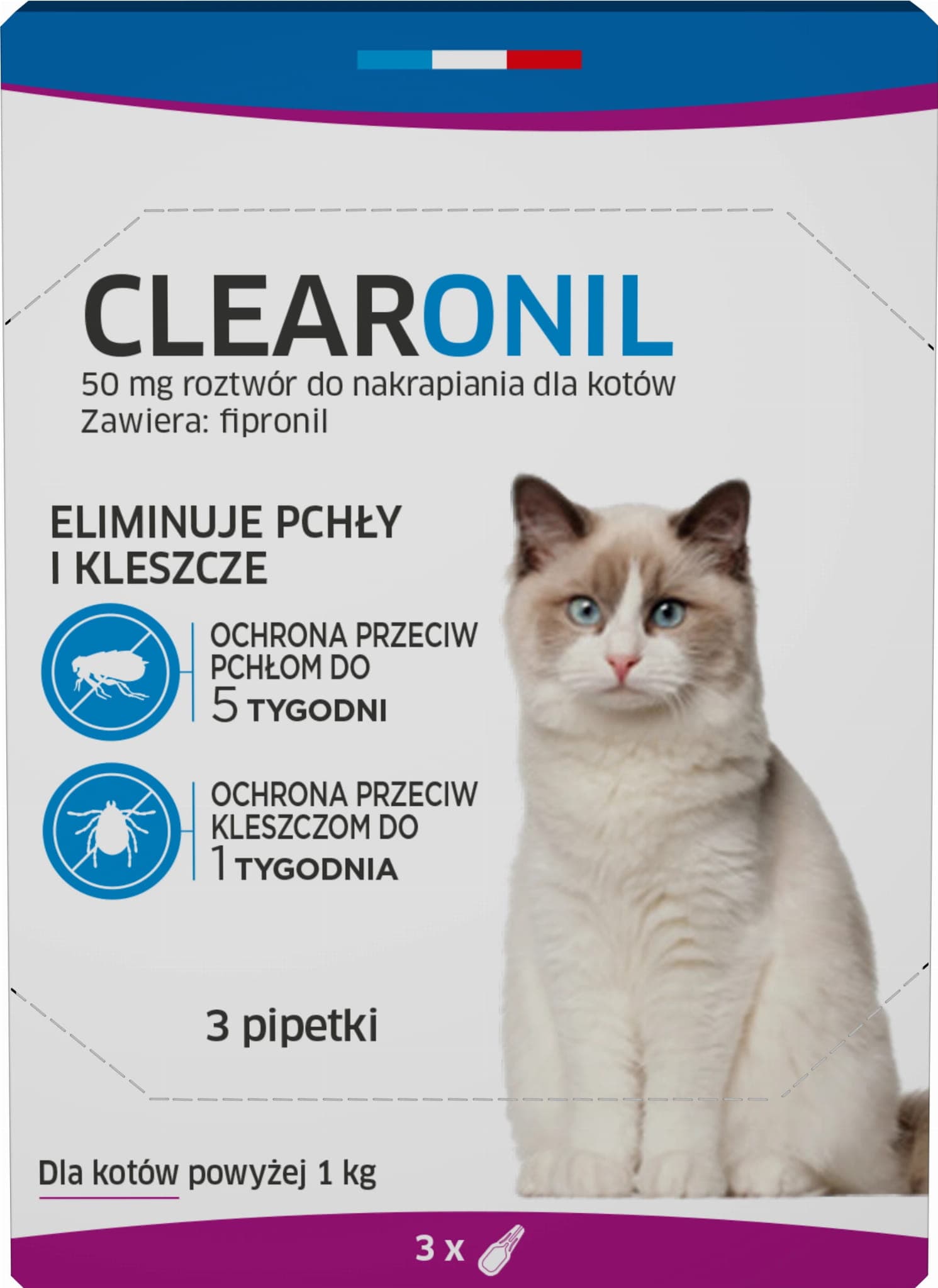 CLEARONIL krople na pchły dla kota powyżej 1 kg - 50 mg x 3 