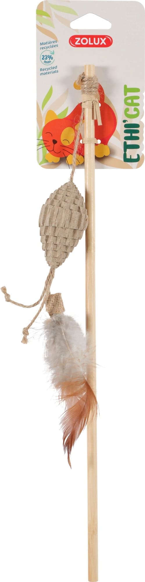 ZOLUX Zabawka dla kota wędka piłka z tektury i piórka ETHICAT 50 cm 