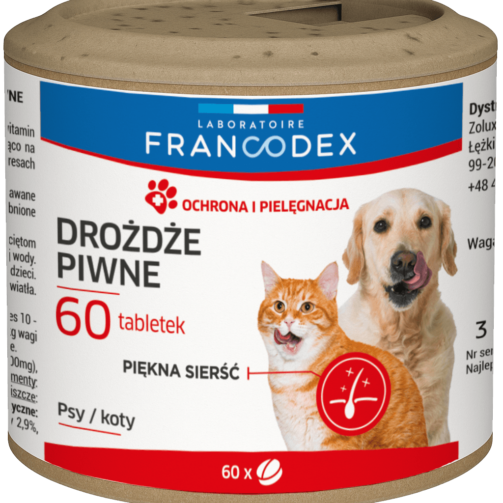 FRANCODEX PL Drożdże piwne dla psów i kotów o smaku wątróbki 60 tabletek 