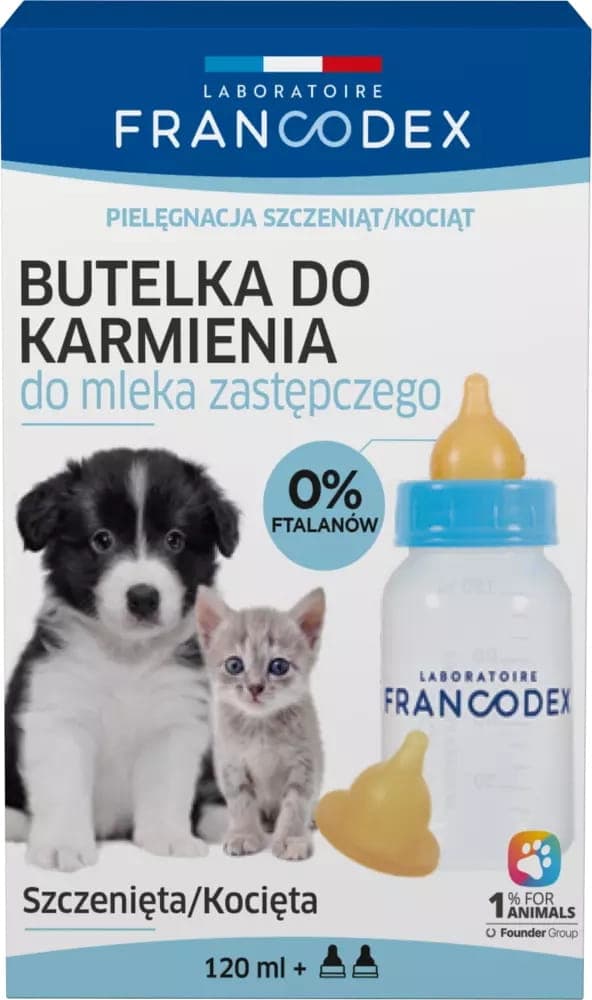 FRANCODEX PL Butelka do karmienia szczeniąt i kociąt 120 ml + 2 smoczki 