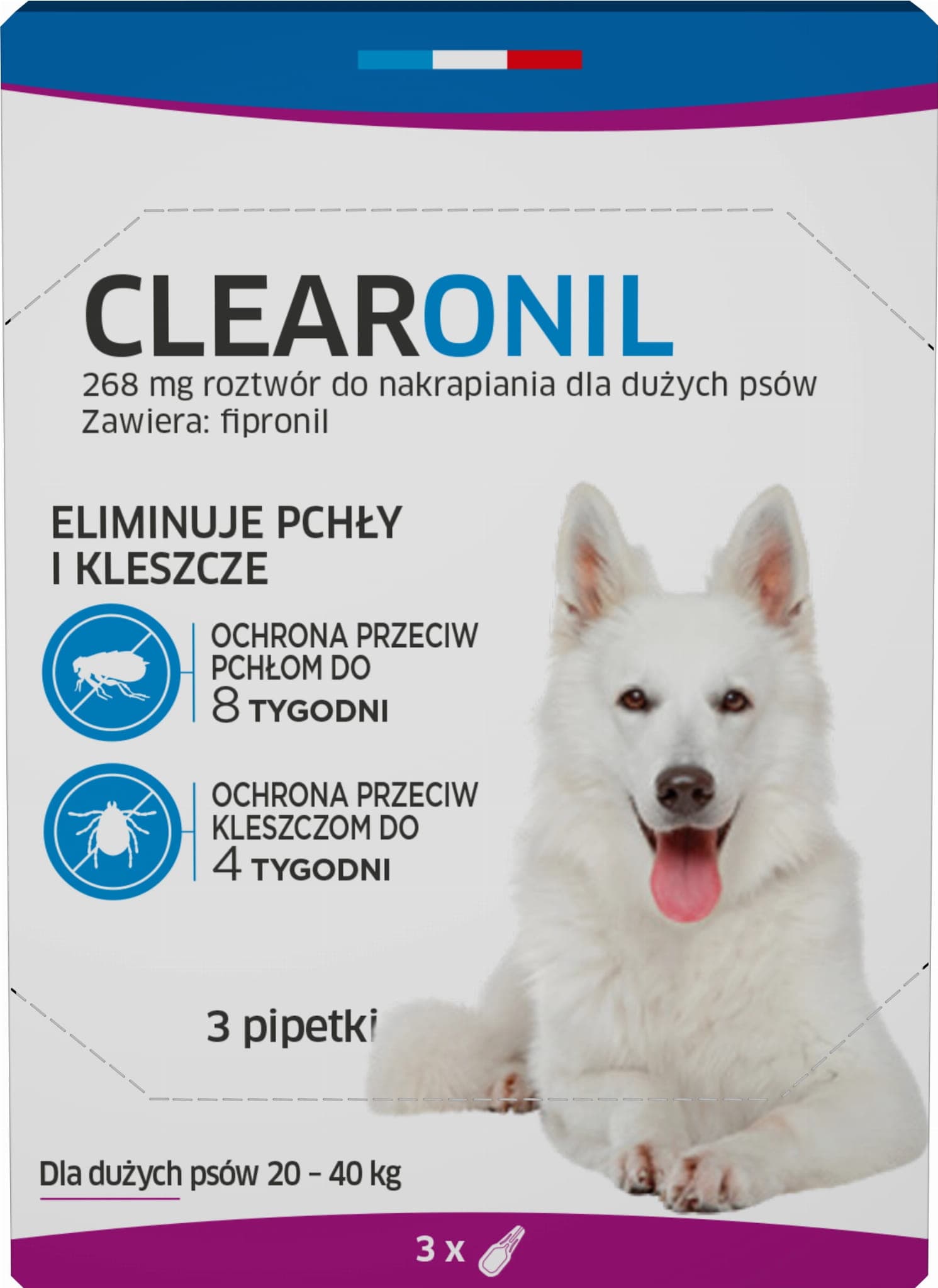 CLEARONIL krople na pchły dla dużego psa (20-40 kg) - 268 mg x 3 