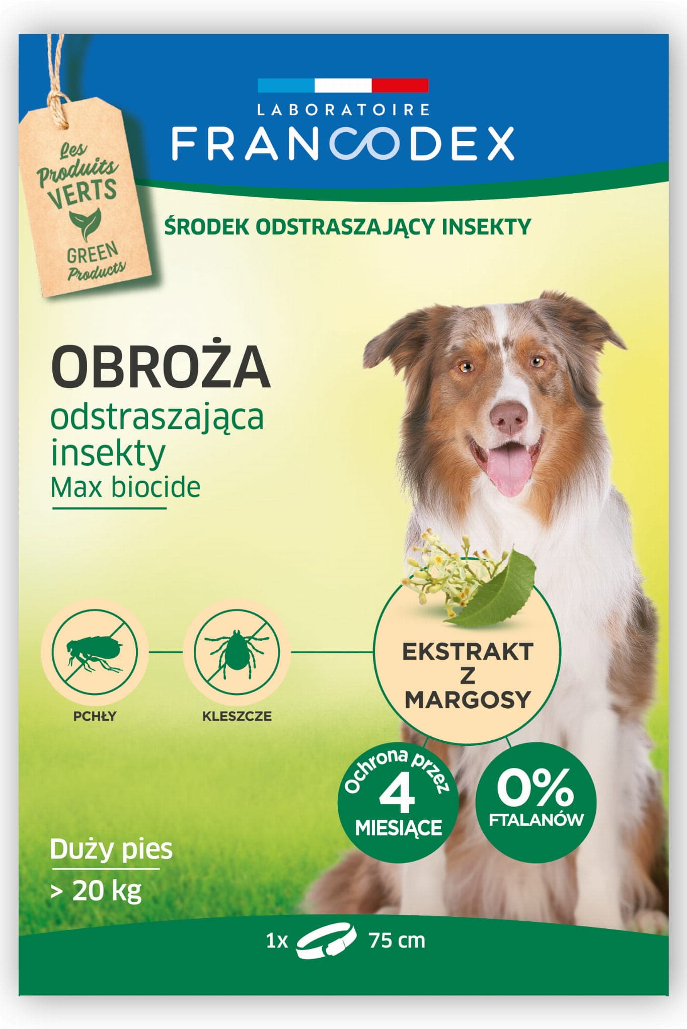 FRANCODEX PL Obroża odstraszająca insekty dla psów powyżej 20 kg , 75 cm 