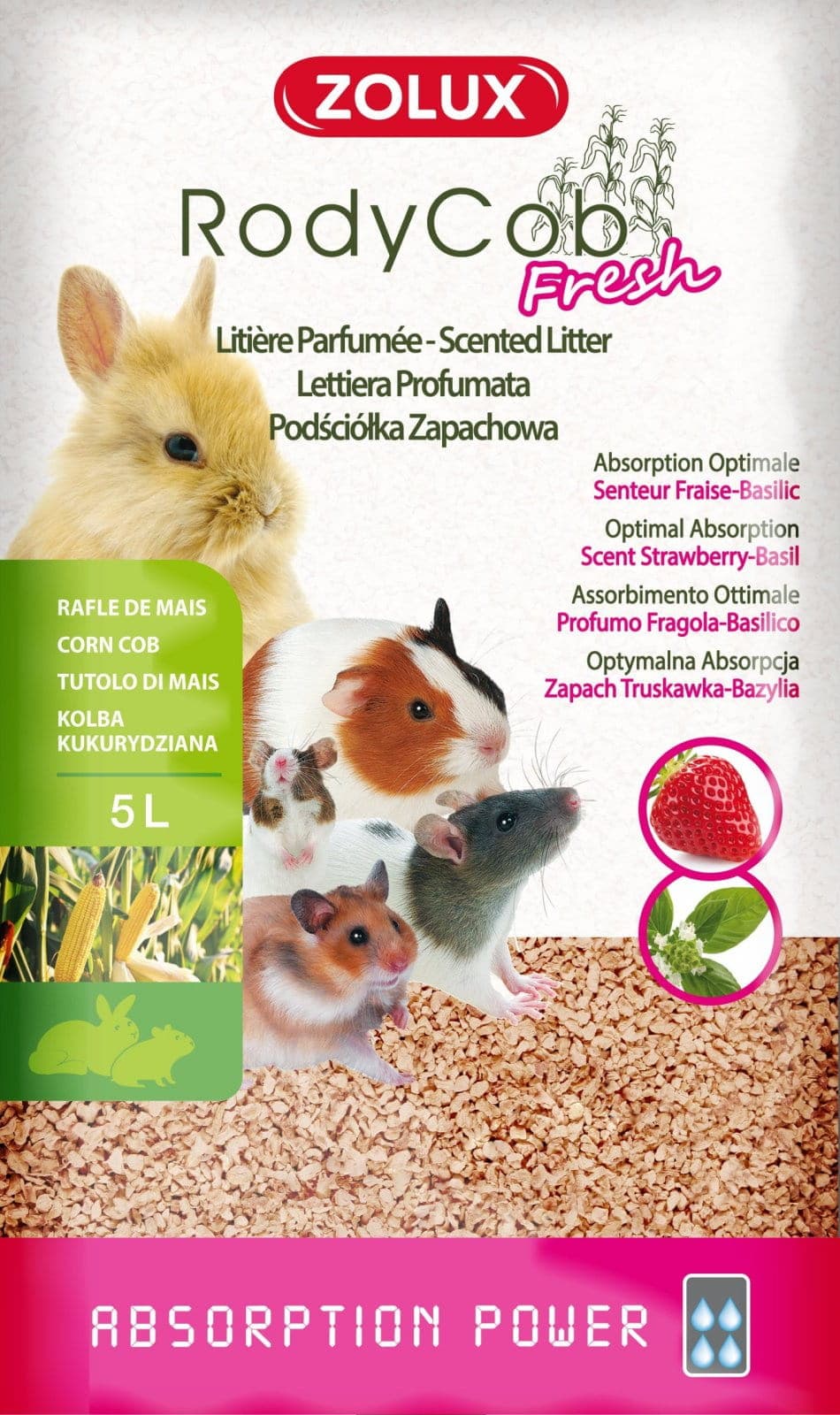 ZOLUX Ściółka dla królika,gryzoni roślinna RodyCob FRESH truskaw-bazylia 5l 