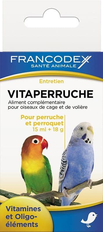 FRANCODEX Witaminy dla papug, poprawa upierzenia 15 ml + 18 g 