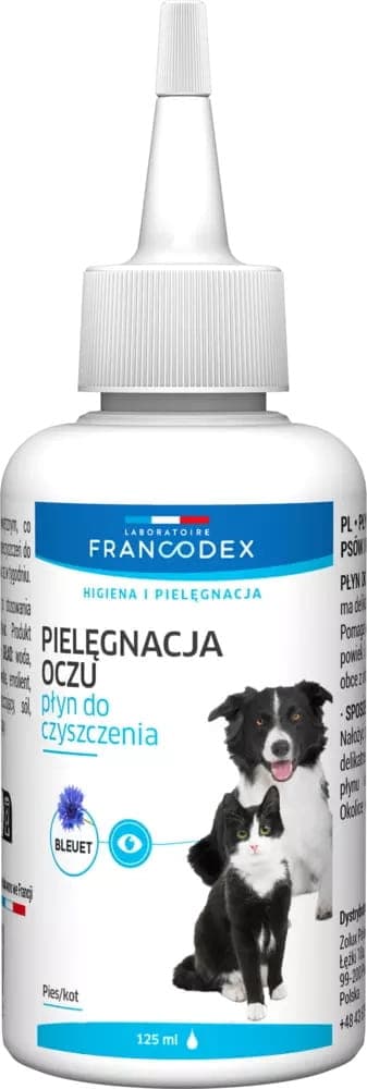 FRANCODEX PL Płyn do przemywania oczu psów i kotów, PH równe PH łez 125 ml 