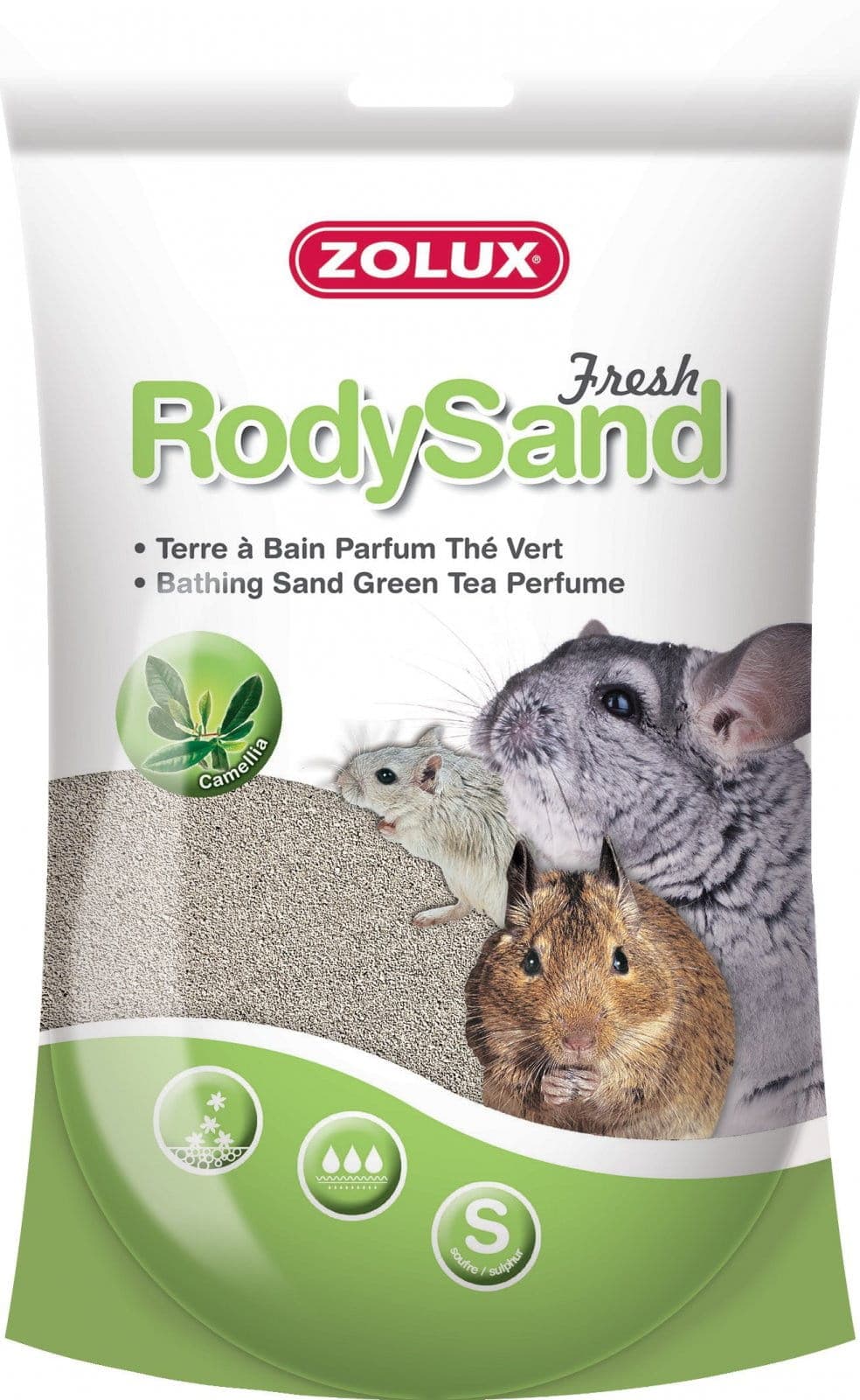 ZOLUX Piasek do kąpieli dla szynszyli, koszatniczki RodySand 2l green tea 