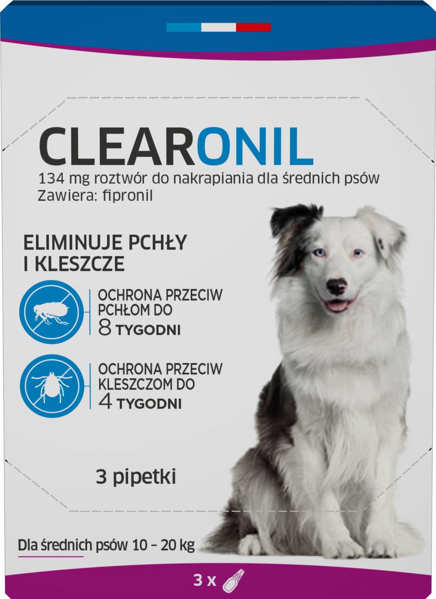 CLEARONIL krople na pchły dla średniego psa (10-20 kg) - 134 mg x 3 