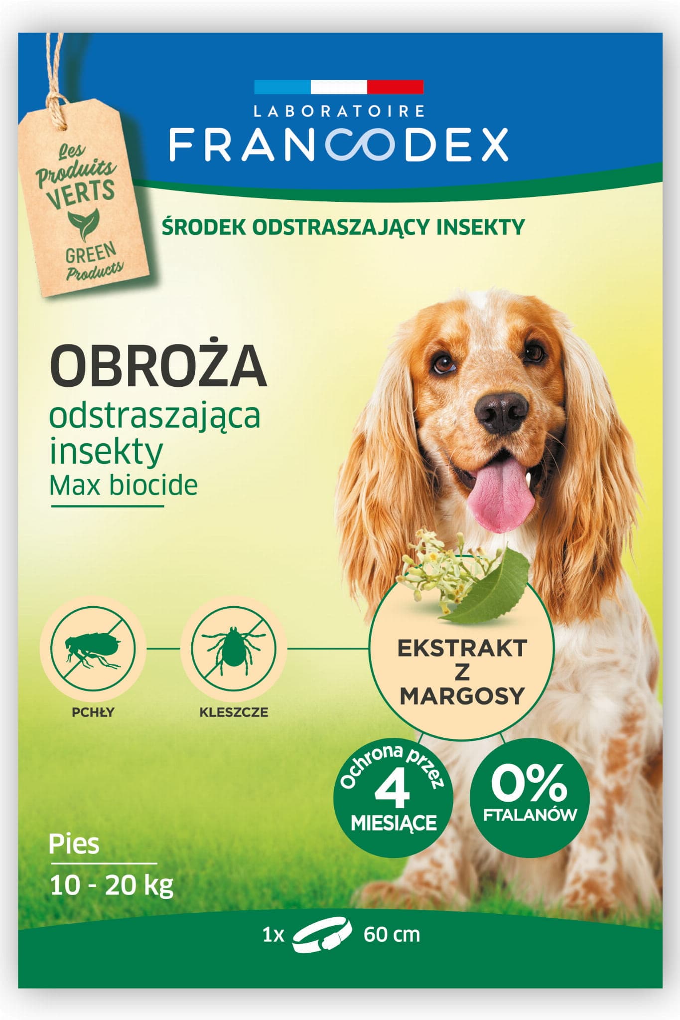 FRANCODEX PL Obroża odstraszająca insekty dla psów od 10 do 20 kg, 60 cm 