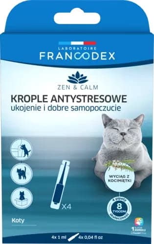 FRANCODEX Krople antystresowe z kocimiętką dla kotów, 4 x 1 ml 